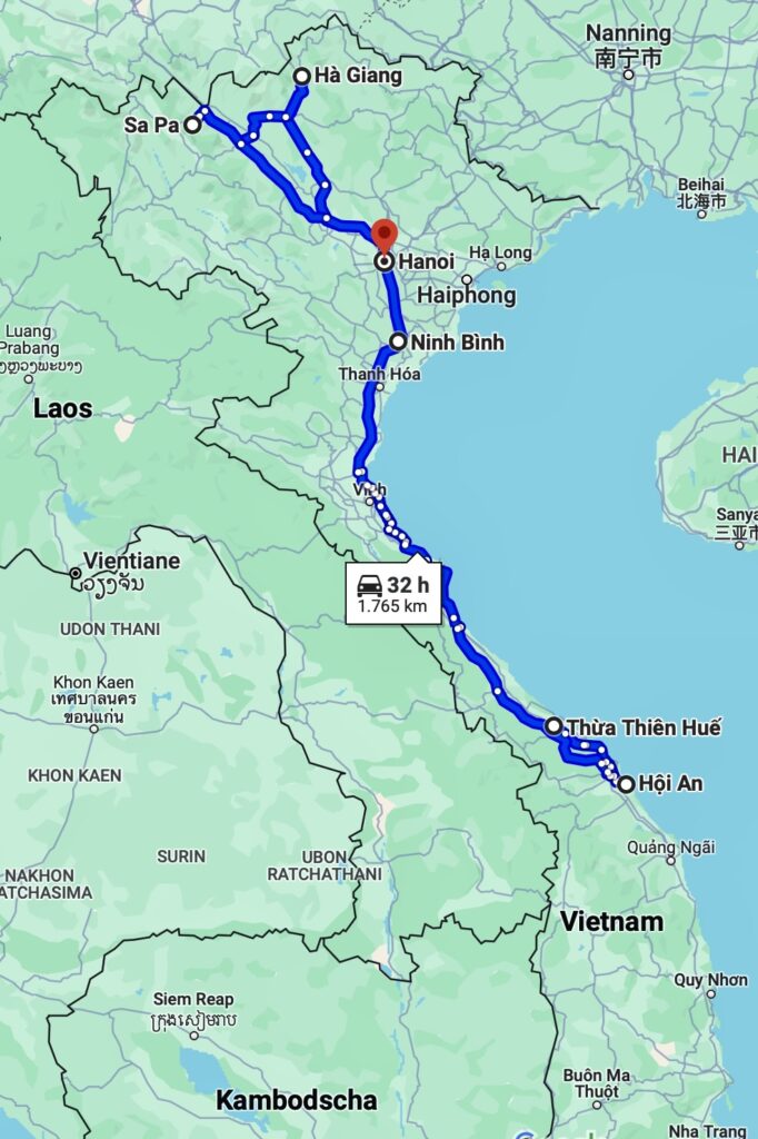 Rundreise Route durch Vietnams Norden